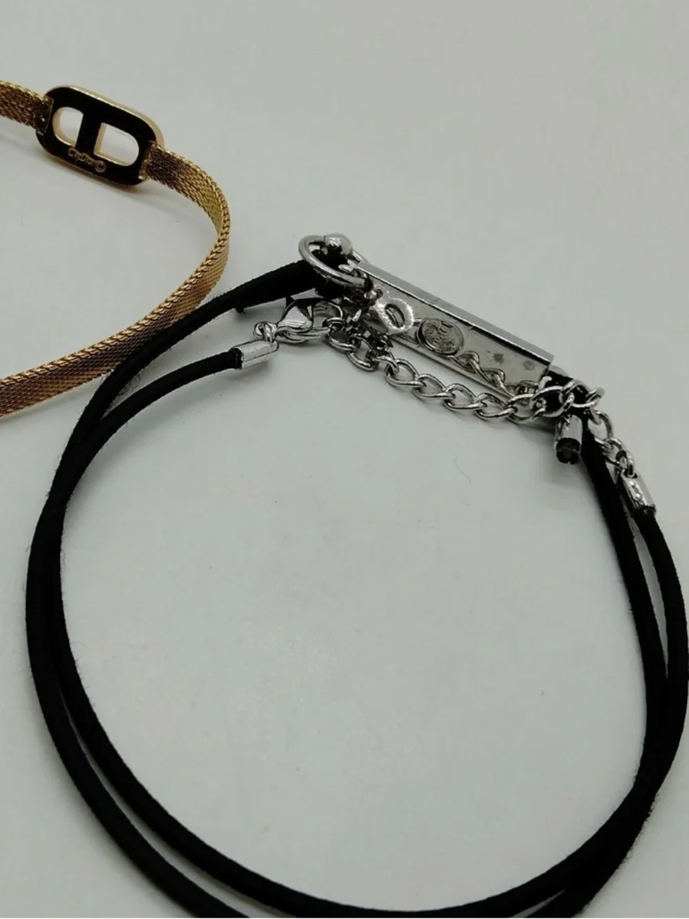 Vintage Christian Dior Silver Logo Tag Black String Double-Layered Wrap Bracelet - Picture 6 of 9